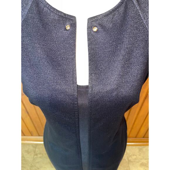 Womens Tommy Hilfiger Navy Metallic Cap Sleeve Fitted Knee Length Zip‎ Dress 8 - Picture 2 of 9
